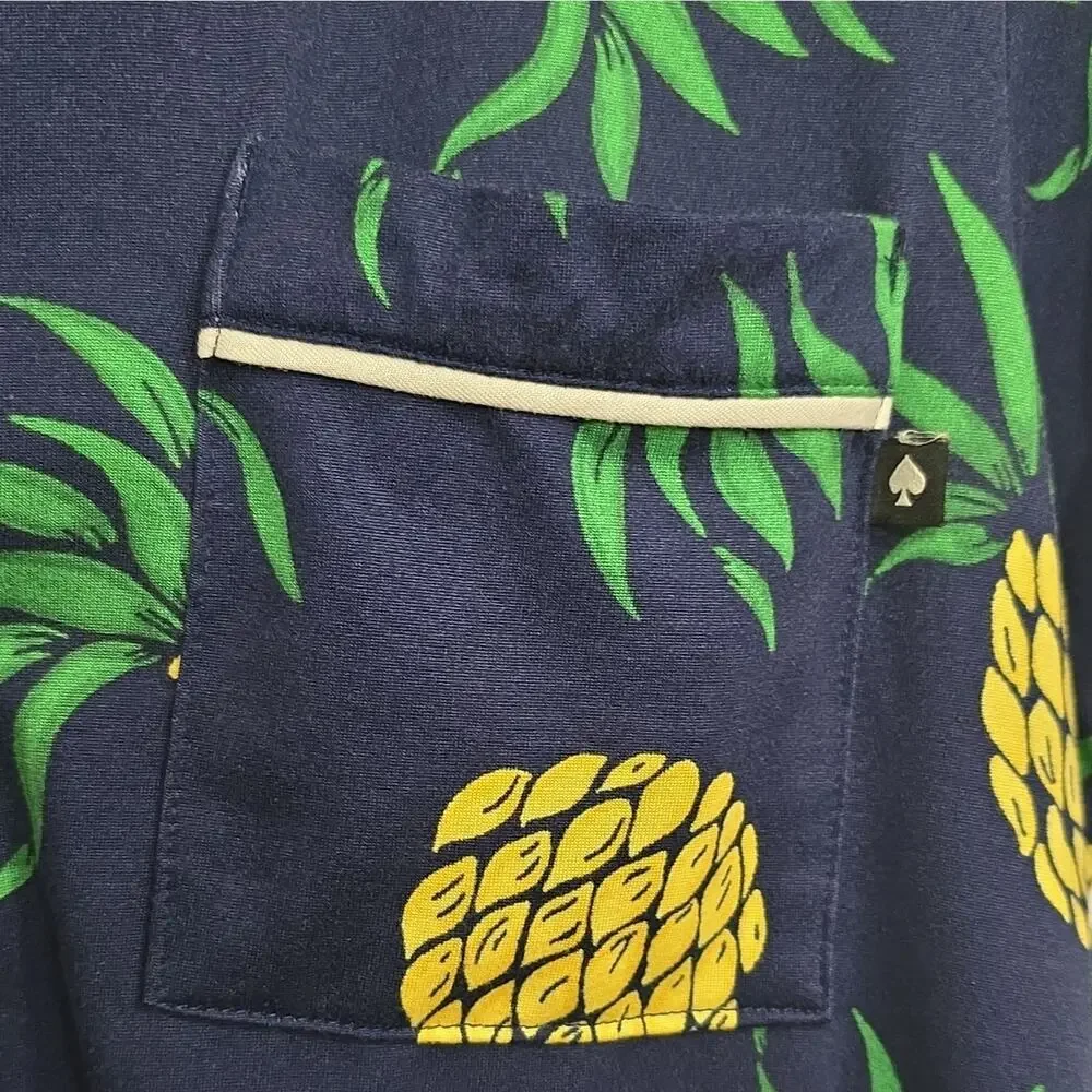 kate spade new york Womens XL Pineapple Pajama Top Navy Button Front Pocket